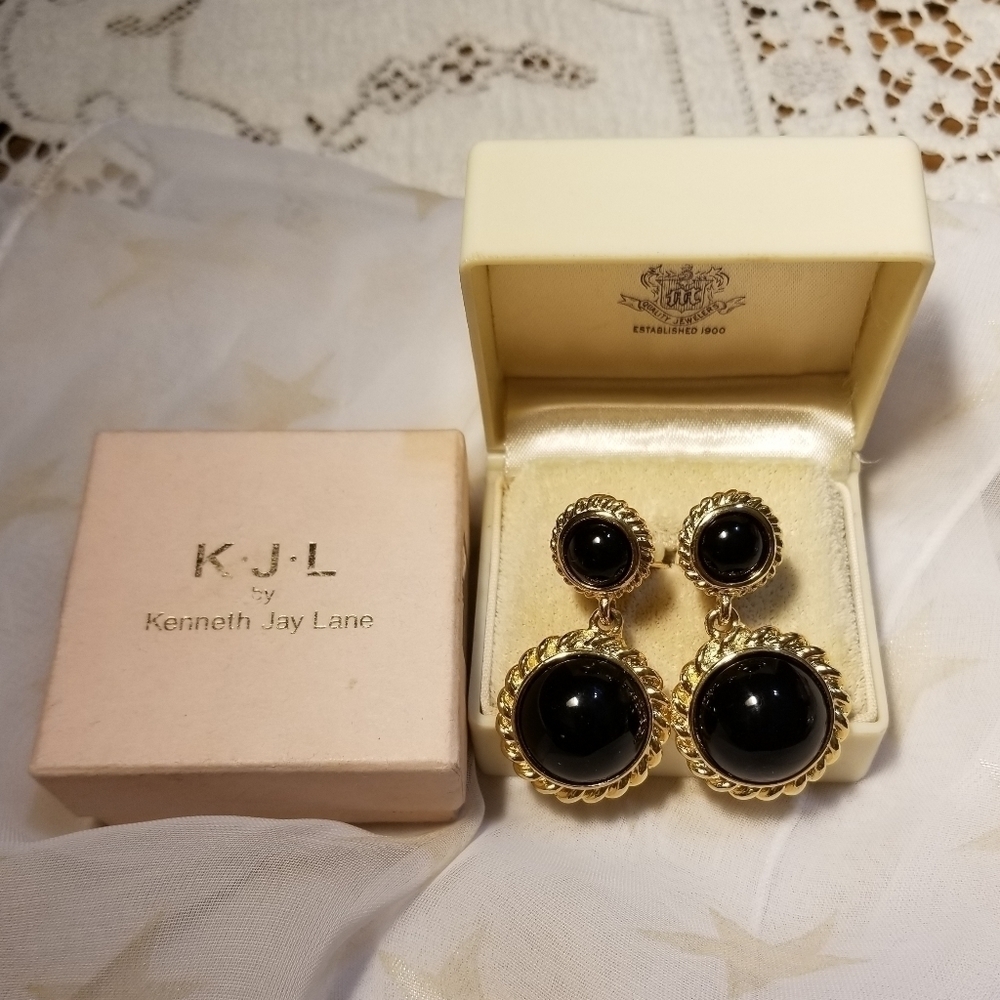Vtg Kjl Kenneth Jay Lane Black Gold Earrings — image 5 of 8